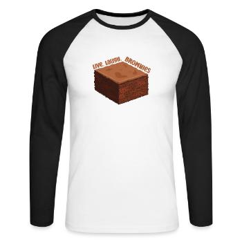 Brownie Live Laugh Saying Food Dessert Saying - T-shirt baseball manches longues Homme - blanc/noir - Devant - Nik (191cm)