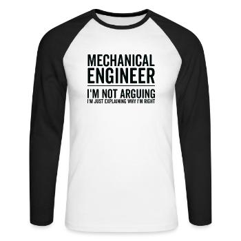 Just Explaining - Mechanical Engineer - Unisex Long Sleeve Baseball T-Shirt - white/black - Front - Nik (191cm)