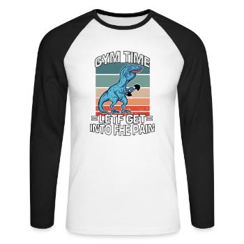 T-Rex Sprachfehler Athlet Fitness Bodybuilding - Unisex Baseballshirt langarm - Weiß/Schwarz - Vorne - Nik (191cm)