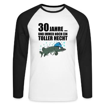 Anglergeschenk zum 30 Geburtstag 30 Ehrentag - Unisex Baseballshirt langarm - Weiß/Schwarz - Vorne - Nik (191cm)
