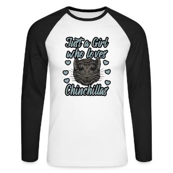 Juste une fille qui aime les chinchillas - T-shirt baseball manches longues Homme - blanc/noir - Devant - Nik (191cm)