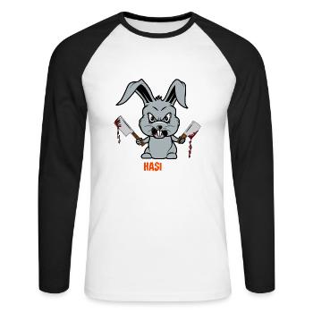 Halloween 2021 Monster verrückter Hase Sarkasmus - Unisex Baseballshirt langarm - Weiß/Schwarz - Vorne - Nik (191cm)