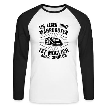 Hobbygärtner Rasenroboter Rasenmähroboter Humor - Unisex Baseballshirt langarm - Weiß/Schwarz - Vorne - Nik (191cm)