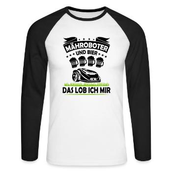 Hobbygärtner Rasenroboter Rasenmähroboter Fun - Unisex Baseballshirt langarm - Weiß/Schwarz - Vorne - Nik (191cm)