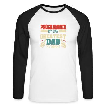 Programmer by day, greatest dad by night - Unisex Long Sleeve Baseball T-Shirt - white/black - Front - Nik (191cm)