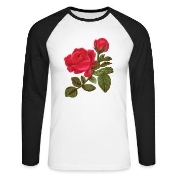 Rose Aquarelle peinte à la main - T-shirt baseball manches longues Homme - blanc/noir - Devant - Nik (191cm)