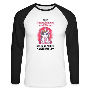 Altenpflegerin und Mama Altenheim - Unisex Baseballshirt langarm - Weiß/Schwarz - Vorne - Nik (191cm)