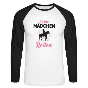 Pferdemotiv Reiterin Pferdebesitzer Reitshirt - Unisex Baseballshirt langarm - Weiß/Schwarz - Vorne - Nik (191cm)