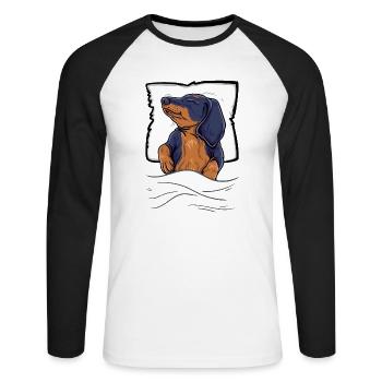 Sleeping Dachshund Dachshund Teckel Bed - Unisex Long Sleeve Baseball T-Shirt - white/black - Front - Nik (191cm)