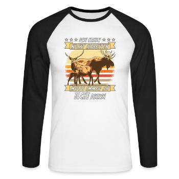 KANN NICHT ARBEITEN MUSS IMMER AN ELCHE DENKEN - Unisex Baseballshirt langarm - Weiß/Schwarz - Vorne - Nik (191cm)