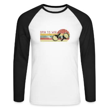Spin pour gagner. Tennis de table, Ping Pong - T-shirt baseball manches longues Homme - blanc/noir - Devant - Nik (191cm)