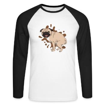 Pug poops piles of poop - Unisex Long Sleeve Baseball T-Shirt - white/black - Front - Nik (191cm)
