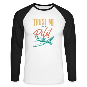 Croyez-moi, je suis un pilote pilote d’aviation - T-shirt baseball manches longues Homme - blanc/noir - Devant - Nik (191cm)