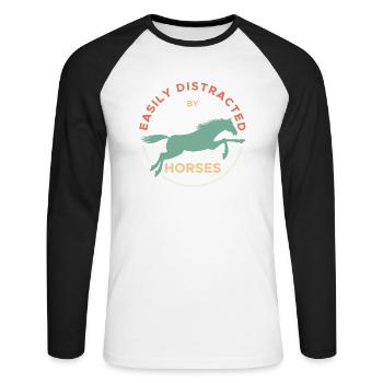 Facilement distrait par les chevaux Cavaliers Chevaux - T-shirt baseball manches longues Homme - blanc/noir - Devant - Nik (191cm)