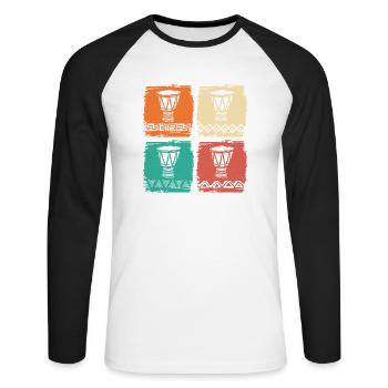 Instrument Africain Rétro Djembé & Dunun - T-shirt baseball manches longues Homme - blanc/noir - Devant - Nik (191cm)