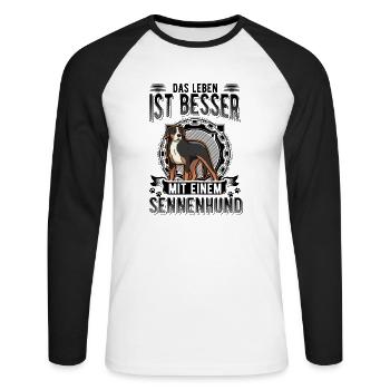 Großer Schweizer Sennenhund - Unisex Baseballshirt langarm - Weiß/Schwarz - Vorne - Nik (191cm)