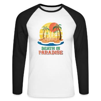 motif cadeau mort au paradis - T-shirt baseball manches longues Homme - blanc/noir - Devant - Nik (191cm)