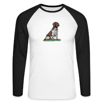 Großer Münsterländer I Vorstehund Jagdhund Motiv - T-shirt baseball manches longues Homme - blanc/noir - Devant - Nik (191cm)