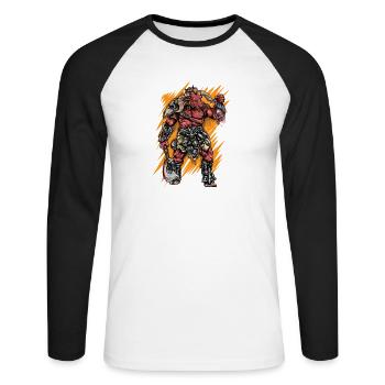 Minotaurus I Fabelwesen altes Griechenland Motiv - Unisex Baseballshirt langarm - Weiß/Schwarz - Vorne - Nik (191cm)