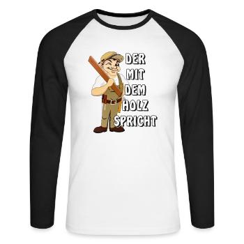 ZIMMERMANN DER MIT DEM HOLZ SPRICHT - Unisex Baseballshirt langarm - Weiß/Schwarz - Vorne - Nik (191cm)