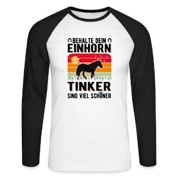 Irish Tinker Pferd Einhorn Tinkerpferd - Unisex Baseballshirt langarm - Weiß/Schwarz - Vorne - Nik (191cm)