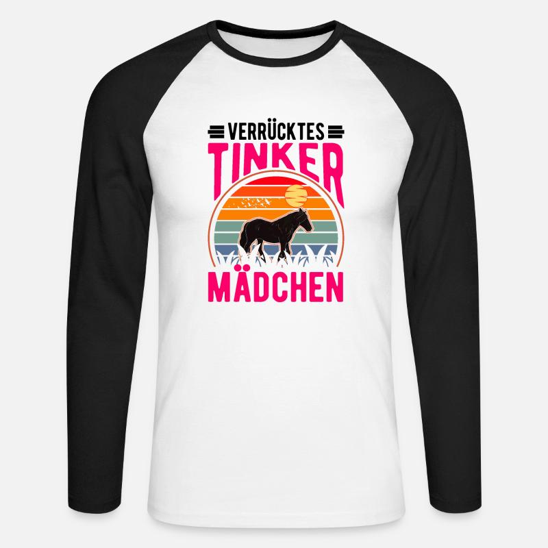 Verrücktes Tinker Mädchen Tinkerpferd - Unisex Baseballshirt langarm - Weiß/Schwarz