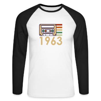 Cadeau du 59e anniversaire mars 1963 - T-shirt baseball manches longues Homme - blanc/noir - Devant - Nik (191cm)