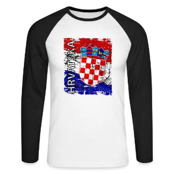 Hrvatska Flagge Wappen Kroatien - Unisex Baseballshirt langarm - Weiß/Schwarz - Vorne - Nik (191cm)