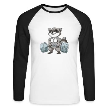 Waschbär Gewichtheben Fitness-Studio - Unisex Baseballshirt langarm - Weiß/Schwarz - Vorne - Nik (191cm)