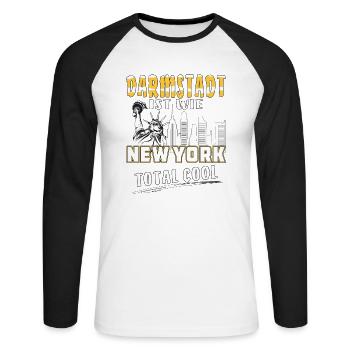 DARMSTADT IST WIE NEW YORK - Unisex Baseballshirt langarm - Weiß/Schwarz - Vorne - Nik (191cm)