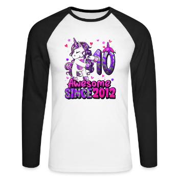 Licorne 10 Anniversaire - T-shirt baseball manches longues Homme - blanc/noir - Devant - Nik (191cm)