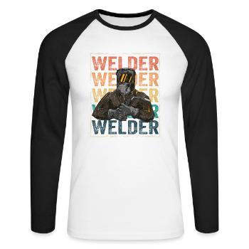 Soudeur Rétro - T-shirt baseball manches longues Homme - blanc/noir - Devant - Nik (191cm)