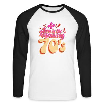Born in the 70s 70s Retro Hippie colorful - Unisex Long Sleeve Baseball T-Shirt - white/black - Front - Nik (191cm)