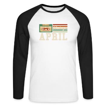 32ème anniversaire Avril né 1990 Idée cadeau - T-shirt baseball manches longues Homme - blanc/noir - Devant - Nik (191cm)