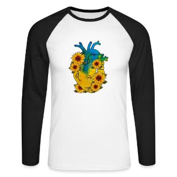 Herz für die Ukraine PEACE no war - Unisex Baseballshirt langarm - Weiß/Schwarz - Vorne - Nik (191cm)