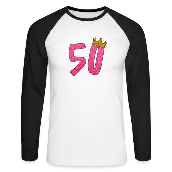 50 Birthday Queen 50th Birthday Queen 50 Years Old - Unisex Baseballshirt langarm - Weiß/Schwarz - Vorne - Nik (191cm)