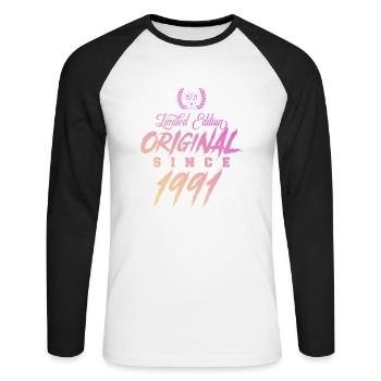 1991 limited edition original - Unisex Baseballshirt langarm - Weiß/Schwarz - Vorne - Nik (191cm)