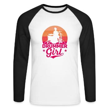 Drummer Girl Drumming Drum - Unisex Long Sleeve Baseball T-Shirt - white/black - Front - Nik (191cm)