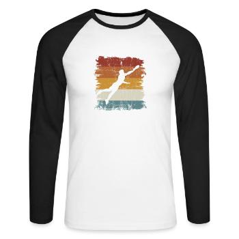 Rétro vintage Ultimate Frisbee - T-shirt baseball manches longues Homme - blanc/noir - Devant - Nik (191cm)