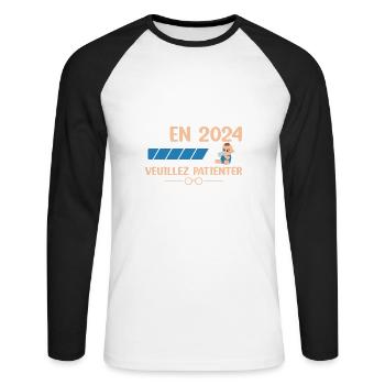 Papy En 2024 Veuillez Patienter - T-shirt baseball manches longues Homme - blanc/noir - Devant - Nik (191cm)
