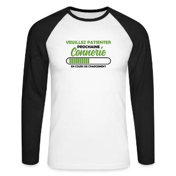 Prochaine Connerie En Cours Chargement - T-shirt baseball manches longues Homme - blanc/noir - Devant - Nik (191cm)