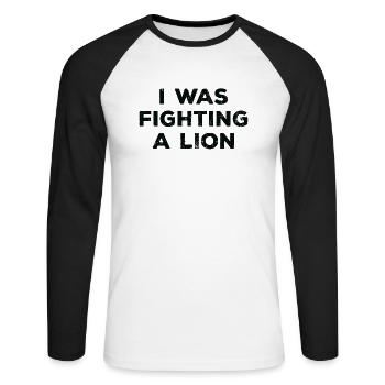 Injury - I fought against a lion - Unisex Long Sleeve Baseball T-Shirt - white/black - Front - Nik (191cm)