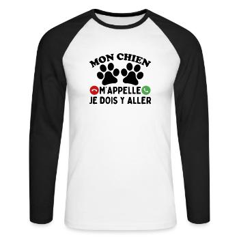 Mon Chien M'appelle - T-shirt baseball manches longues Homme - blanc/noir - Devant - Nik (191cm)