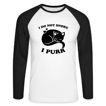 Purring Snoring Funny Saying Cat Gift - Unisex Long Sleeve Baseball T-Shirt - white/black - Front - Nik (191cm)