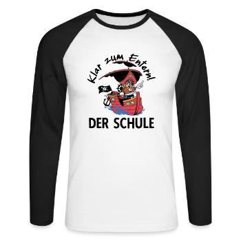 Kinder Schulkind Schulanfang Pirat Kapitän - Unisex Baseballshirt langarm - Weiß/Schwarz - Vorne - Nik (191cm)