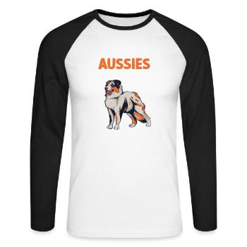 Australian Shepherd Aussie Anatomie Aussie - Unisex Baseballshirt langarm - Weiß/Schwarz - Vorne - Nik (191cm)