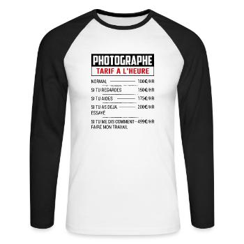 Tarif Horaire D'un Photographe - T-shirt baseball manches longues Homme - blanc/noir - Devant - Nik (191cm)
