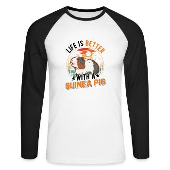 La vie est meilleure avec un cochon d’Inde Meerschweinchen - T-shirt baseball manches longues Homme - blanc/noir - Devant - Nik (191cm)
