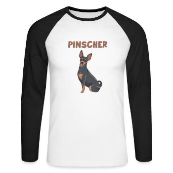 Pinscher Anatomie Drôle Chien Propriétaire Promenade - T-shirt baseball manches longues Homme - blanc/noir - Devant - Nik (191cm)