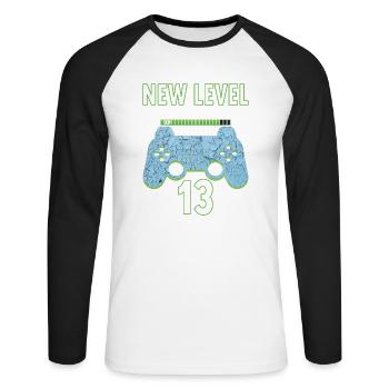 13 ans 13 anniversaire tenue Gamer Gaming - T-shirt baseball manches longues Homme - blanc/noir - Devant - Nik (191cm)